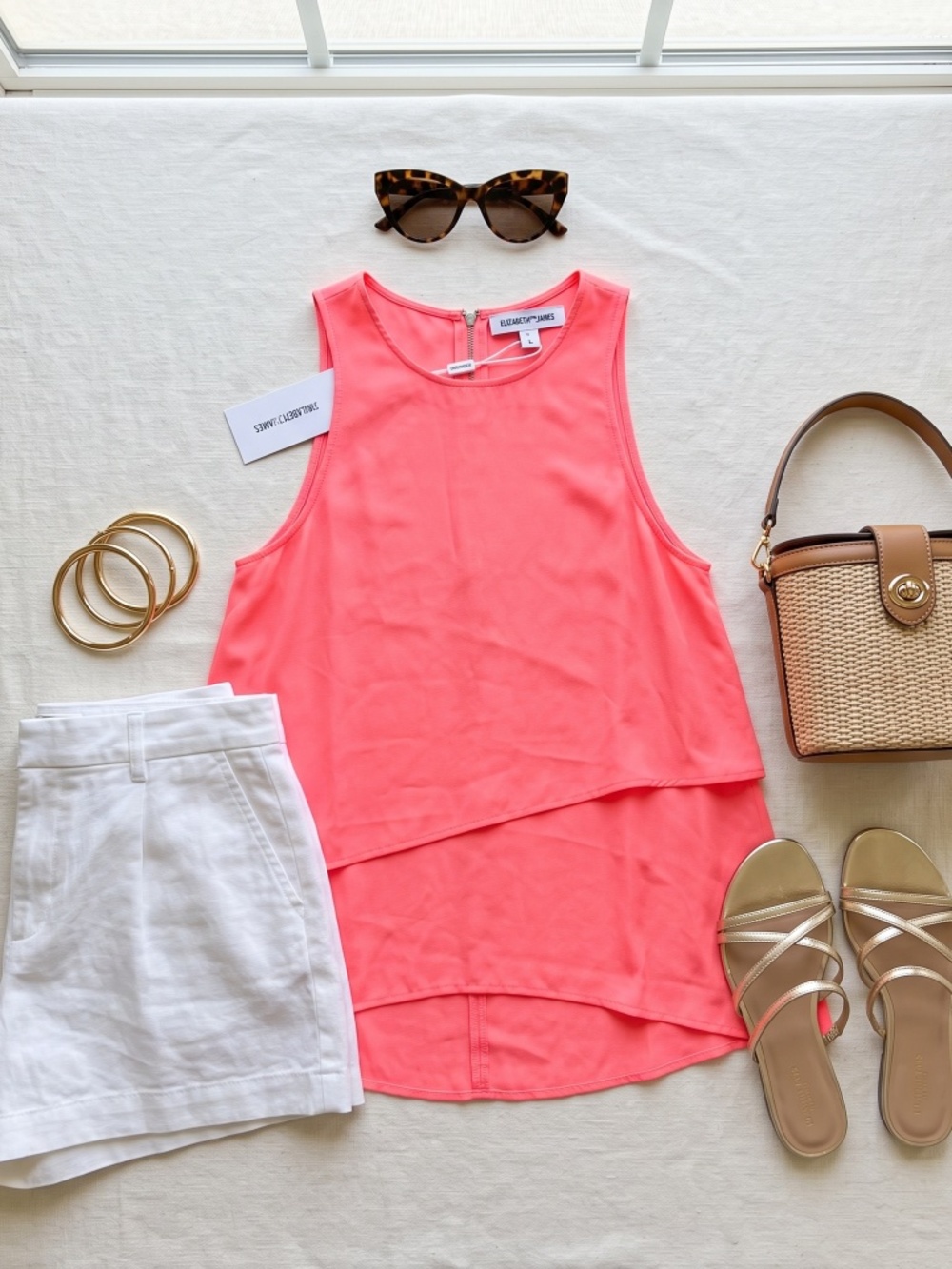Elizabeth and James Cheridah Neon Coral Layered High Low Tank Top Large NWT